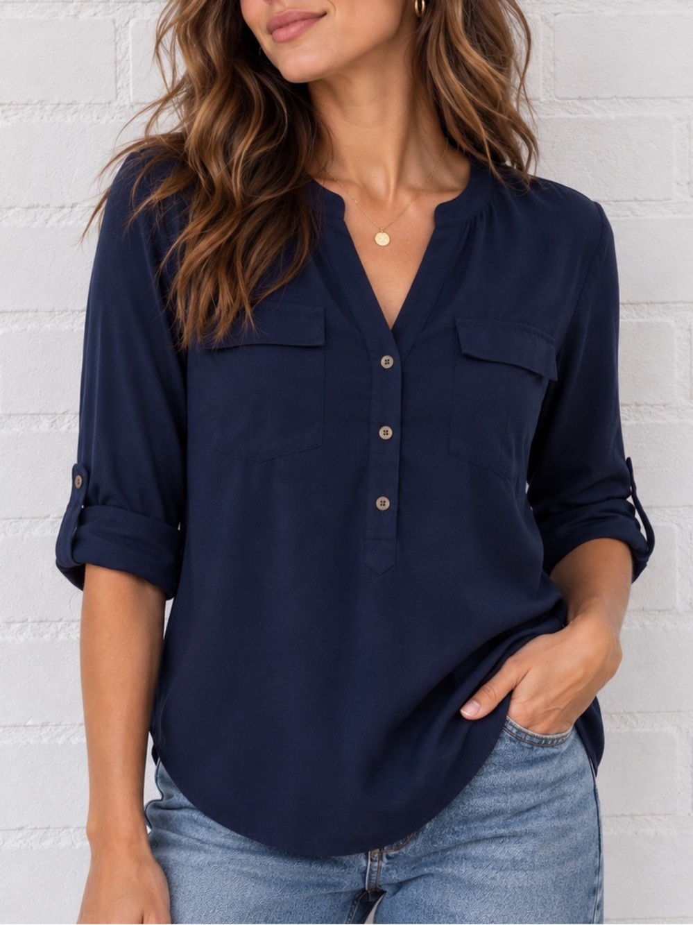 Pendleton Navy Utility Blouse S Cotton Quiet Luxury Popover Heritage Preppy - Picture 1 of 8